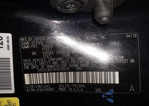 2019 Toyota Sienna Xle 8 Passenger from USA, damaged, VIN 5TDYZ3DC7KS019479